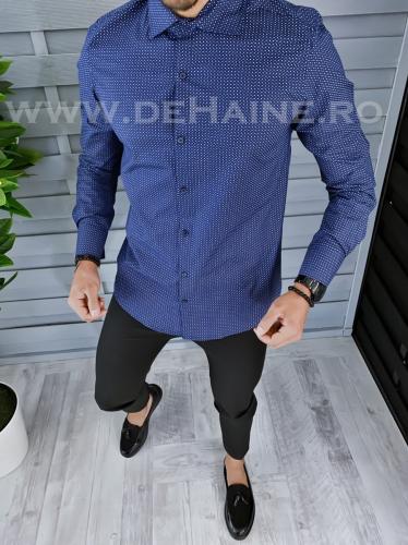 Camasa barbati eleganta albastra cu imprimeu slim fit A5100 W18-51 - Idei cadou haine barbati - Camasi barbatesti