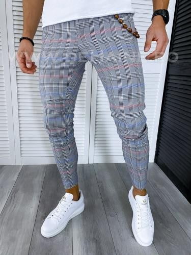 Pantaloni barbati casual regular fit gri in carouri B1561 4-5 E - Idei cadou haine barbati - Pantaloni casual