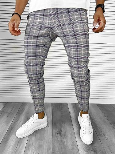 Pantaloni barbati casual regular fit in carouri B8501 O3-11 - Idei cadou haine barbati - Pantaloni casual