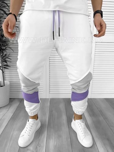 Pantaloni de trening albi conici K154 - Idei cadou haine barbati - Pantaloni de trening